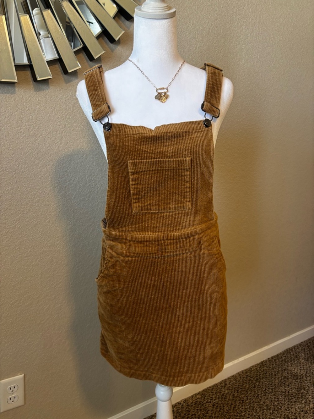 Umgee Corduroy Jumper Dress Overalls in Camel Brown